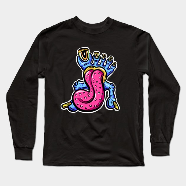 Toes and Tongue Weird Cartoon Monster Long Sleeve T-Shirt by Squeeb Creative